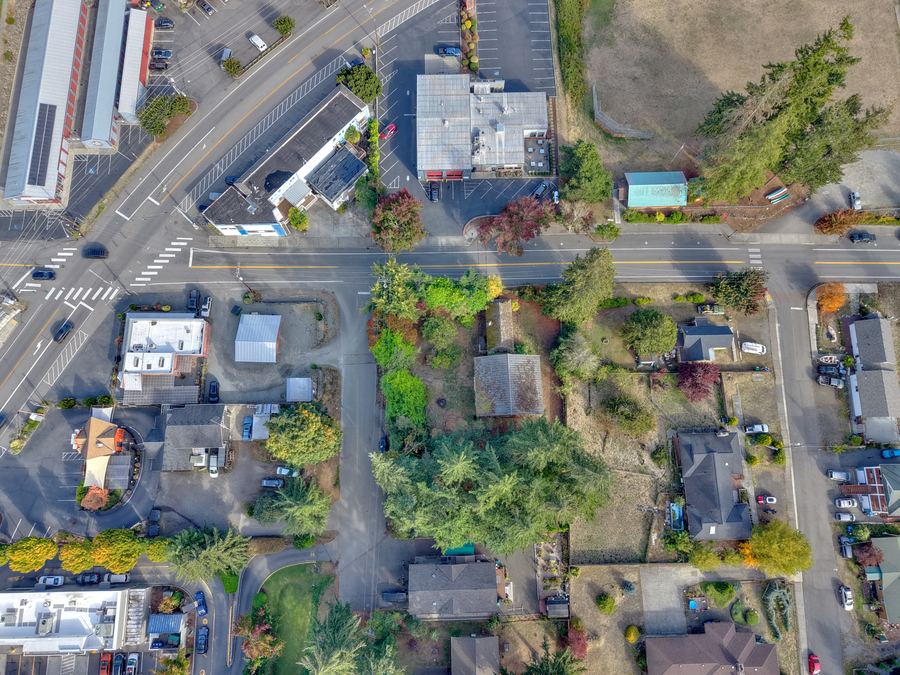 Overhead aerial of the blocks around 26175 Bannister St NE in downtown Kingston